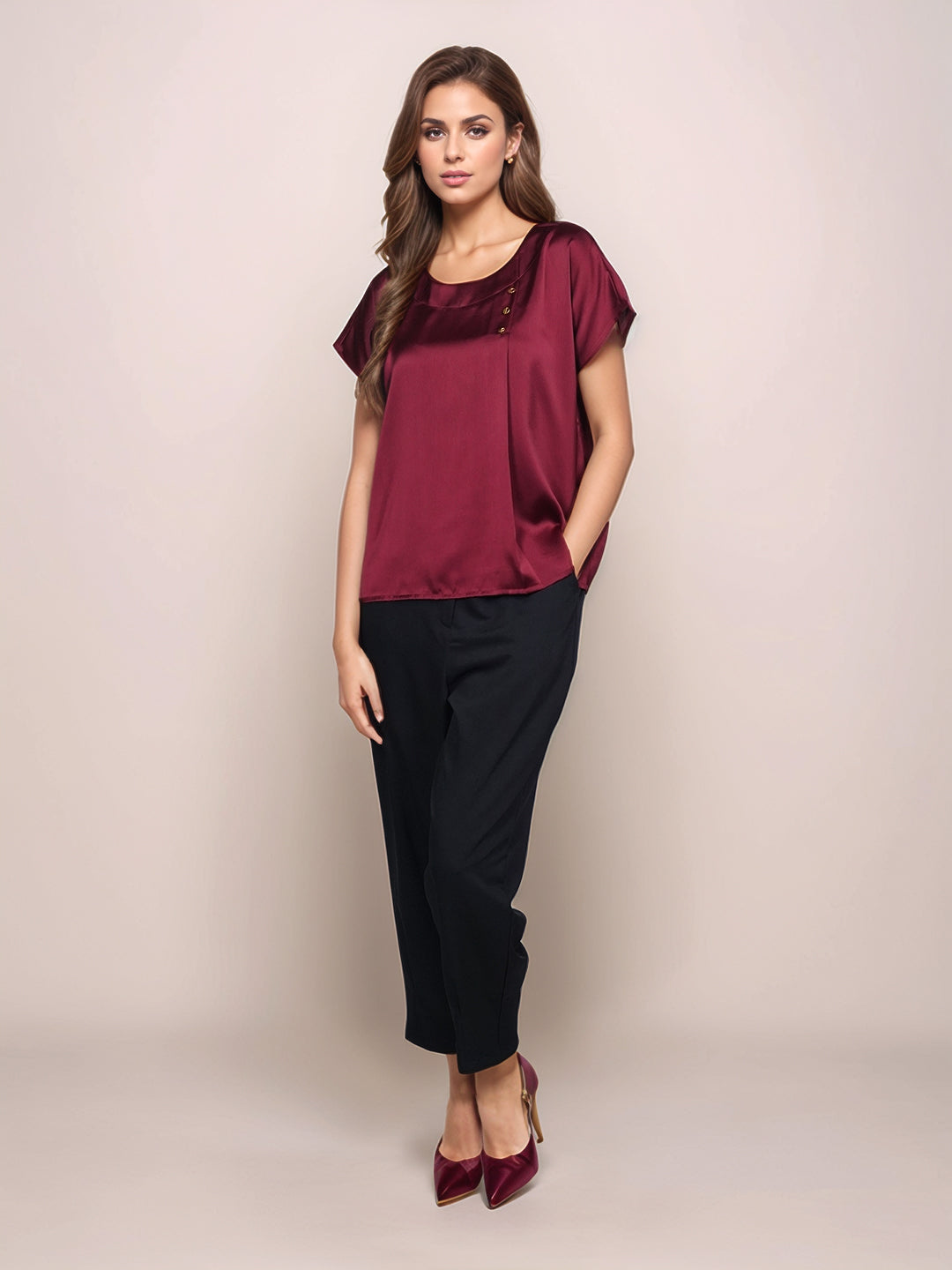 Maroon Solid Basic Top