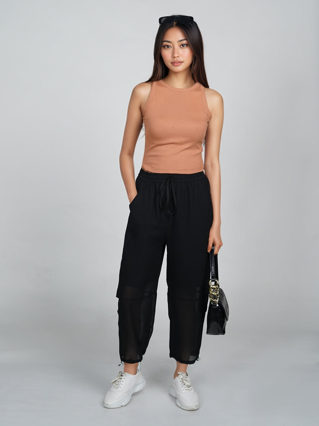 Brown Solid Basic Crop Top