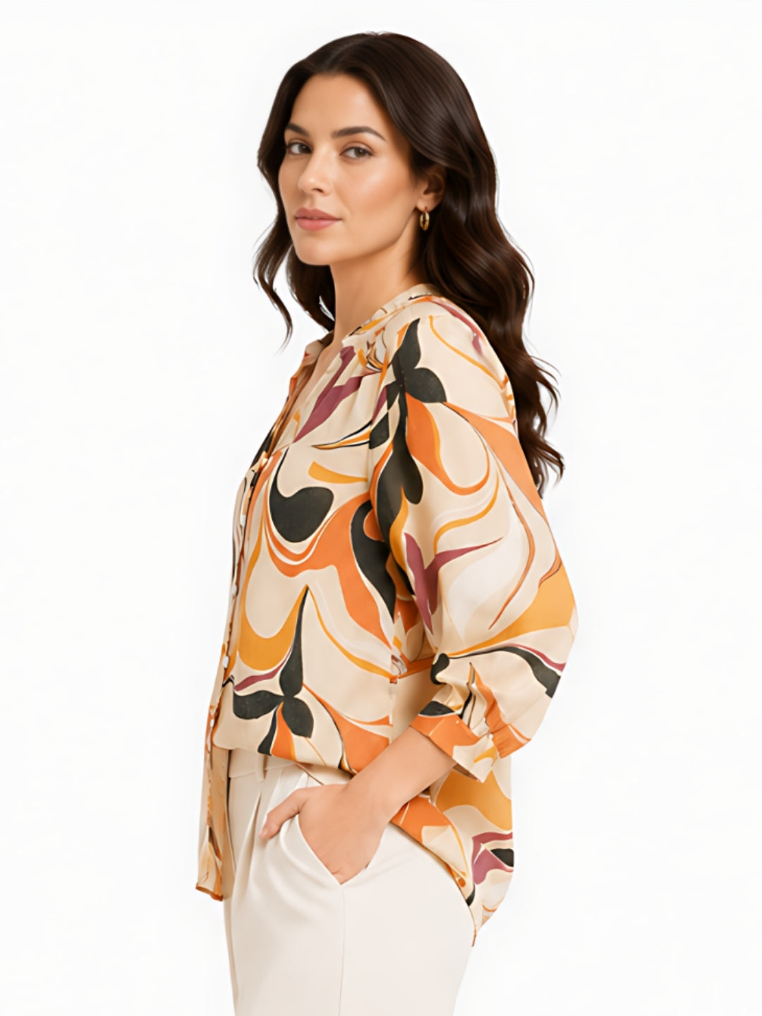 Beige Floral Prints Relaxed Fit Top