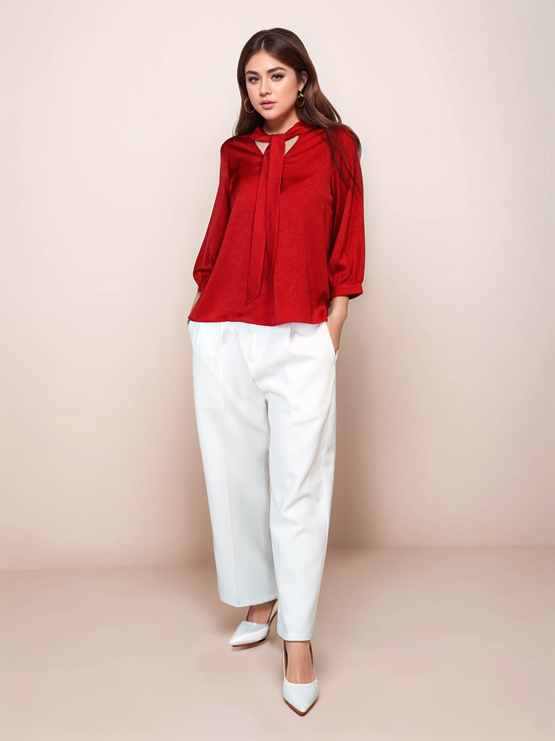 トップス Esan Buy Crimson Red Solid 3/4th Sleeves Top - Zink London