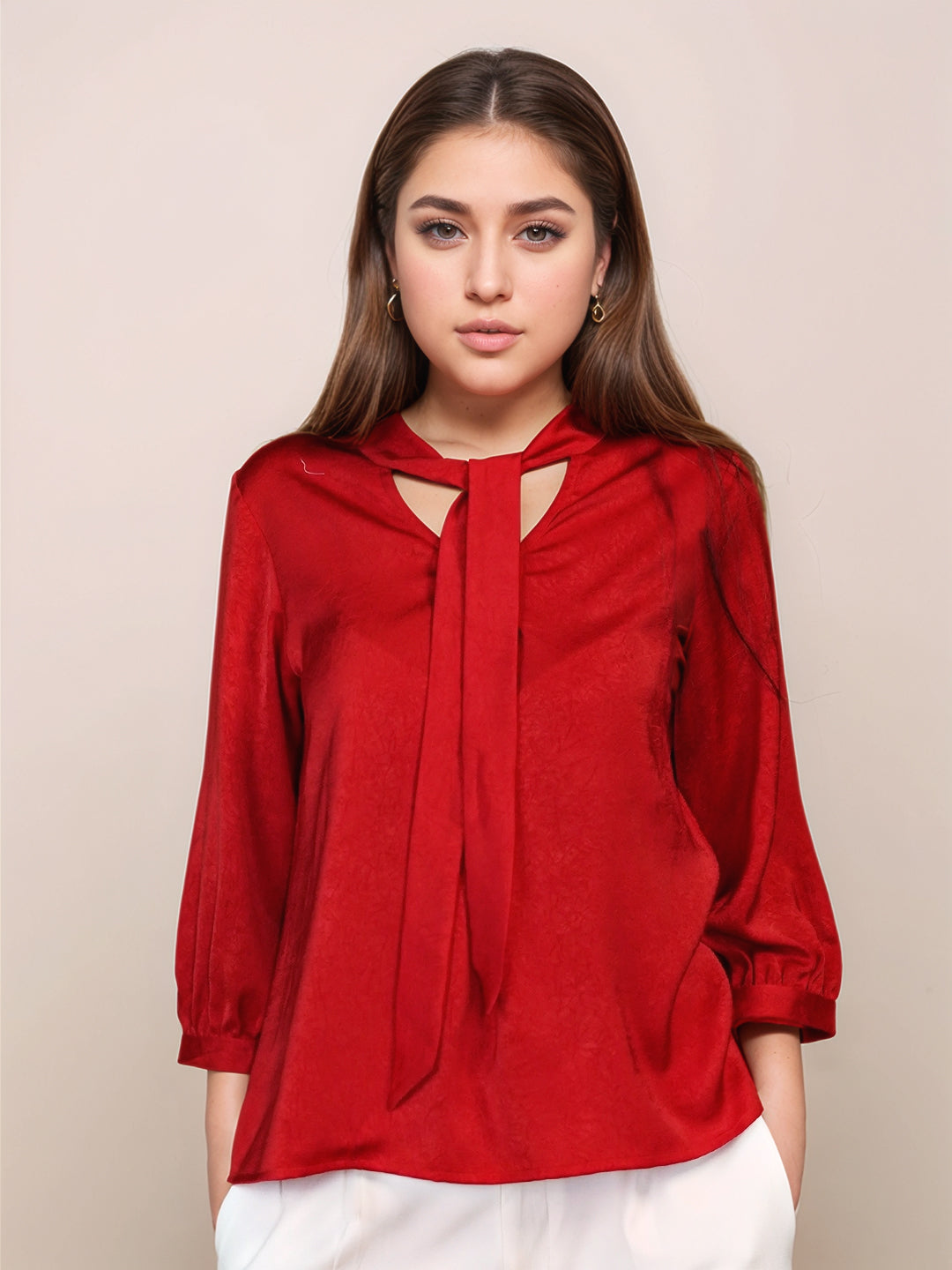 Buy Crimson Red Solid 3/4th Sleeves Top - Zink London
