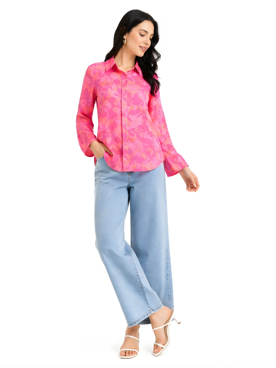 Pink Floral Printed Relaxed Fit Shirt