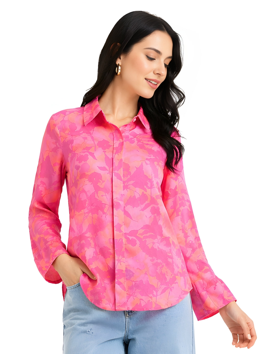 Pink Floral Printed Relaxed Fit Shirt