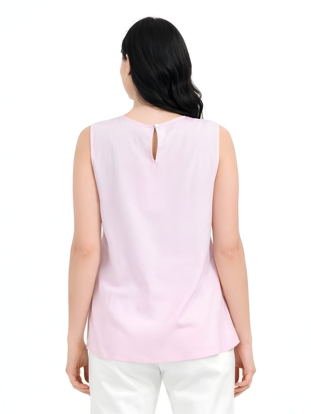 Pink Solid Round Neck Sleeveless Blouses & Tops