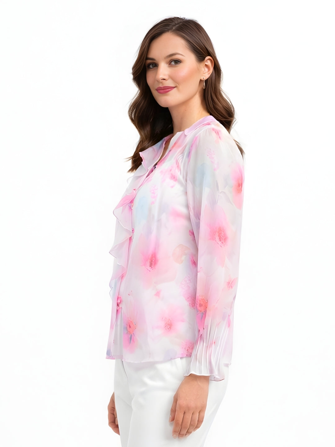 Multi Floral V-Neck Long Sleeves Blouses & Tops