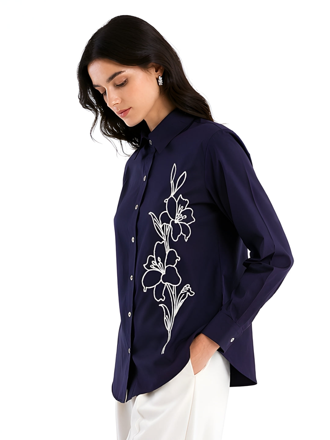 Black Embroidered Long Sleeves Shirt