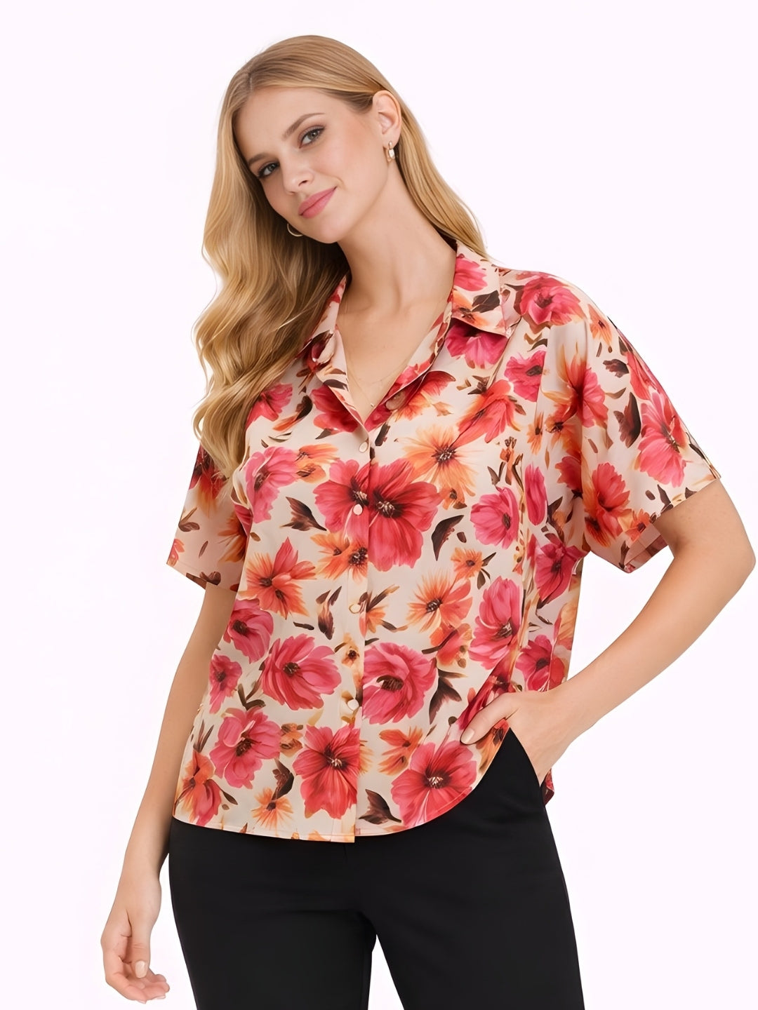 Multi-Colored Floral Prints Half Sleeves Top