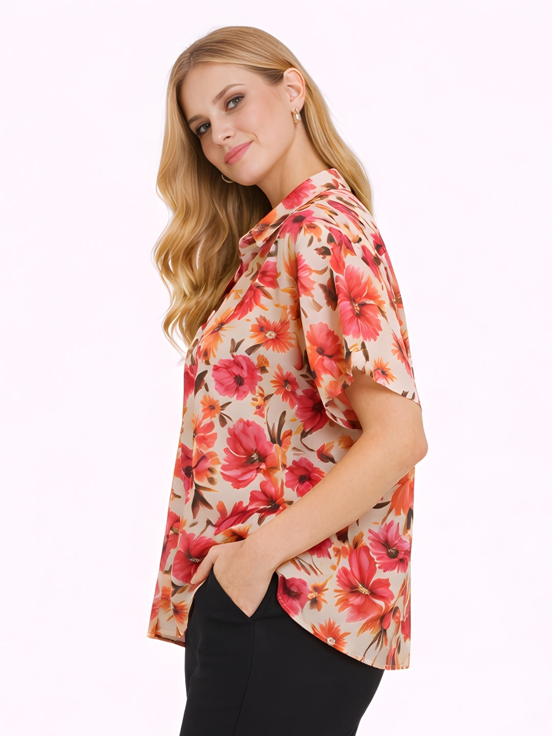 Multi-Colored Floral Prints Half Sleeves Top