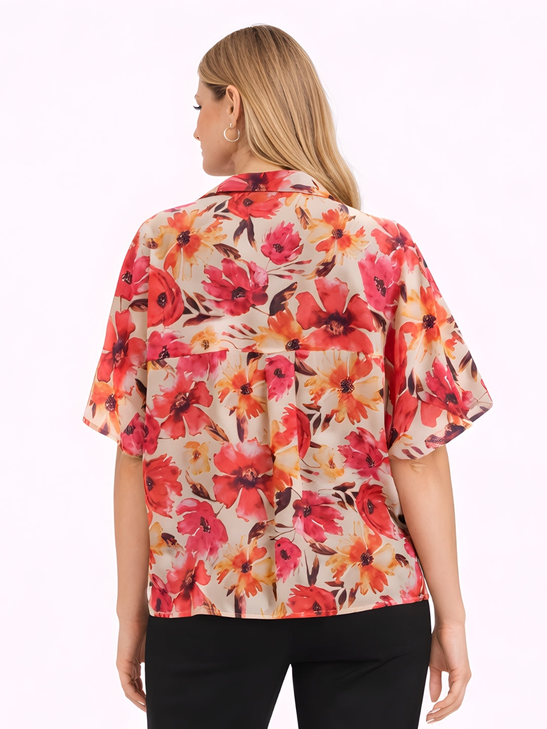 Multi-Colored Floral Prints Half Sleeves Top