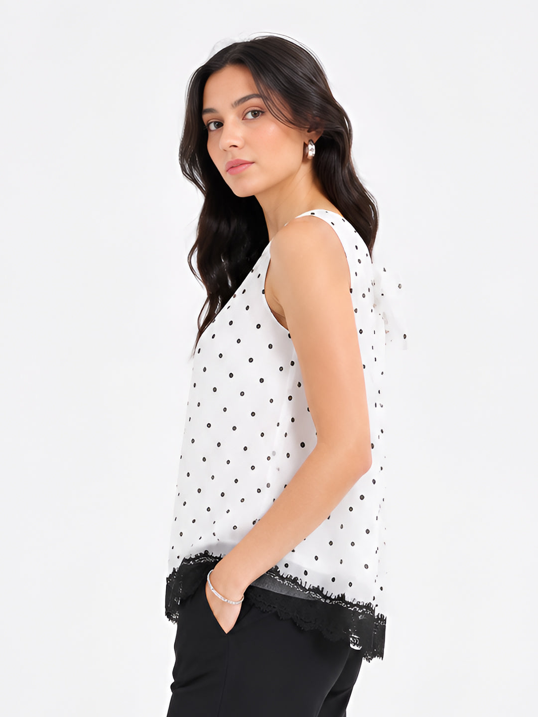 White Printed Sleeveless sleeve Round Neck Loose fit Blouses