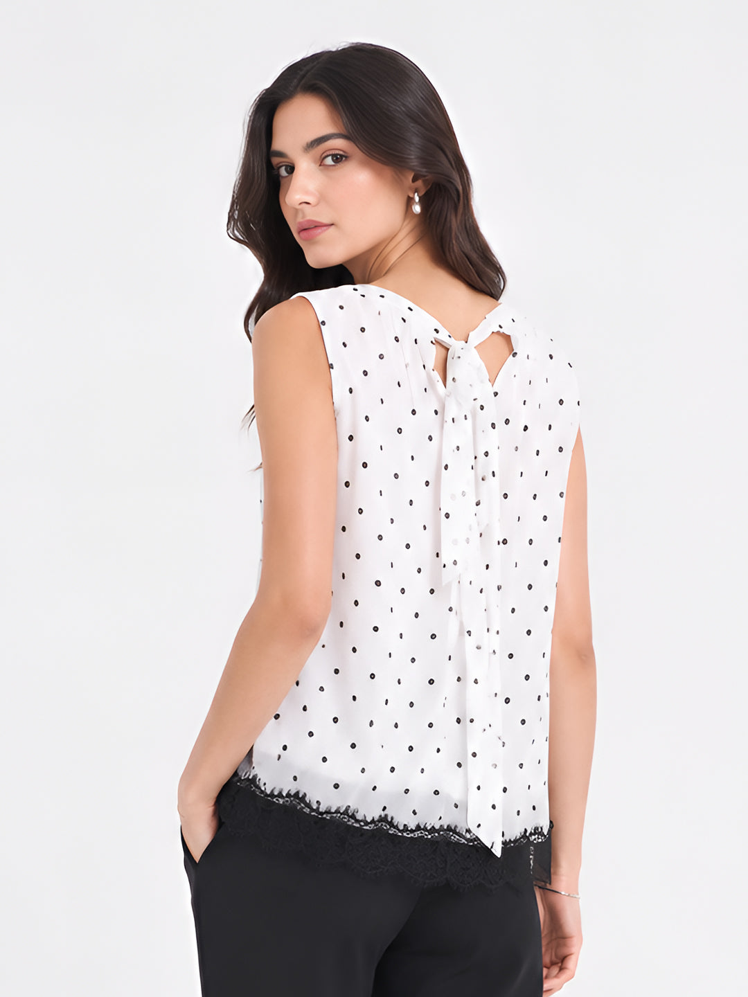 White Printed Sleeveless sleeve Round Neck Loose fit Blouses