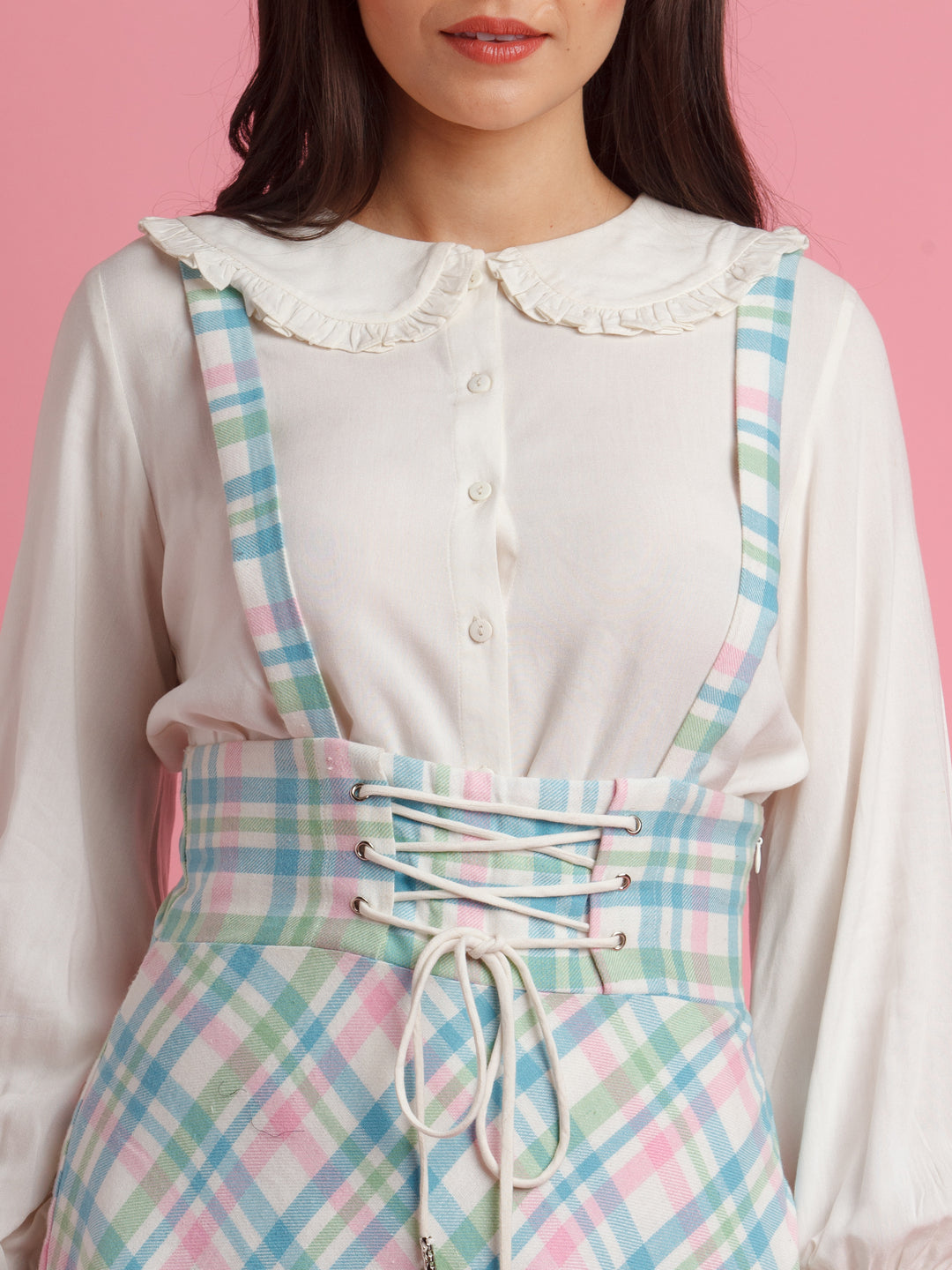 White & Blue Checked Co-ord Set