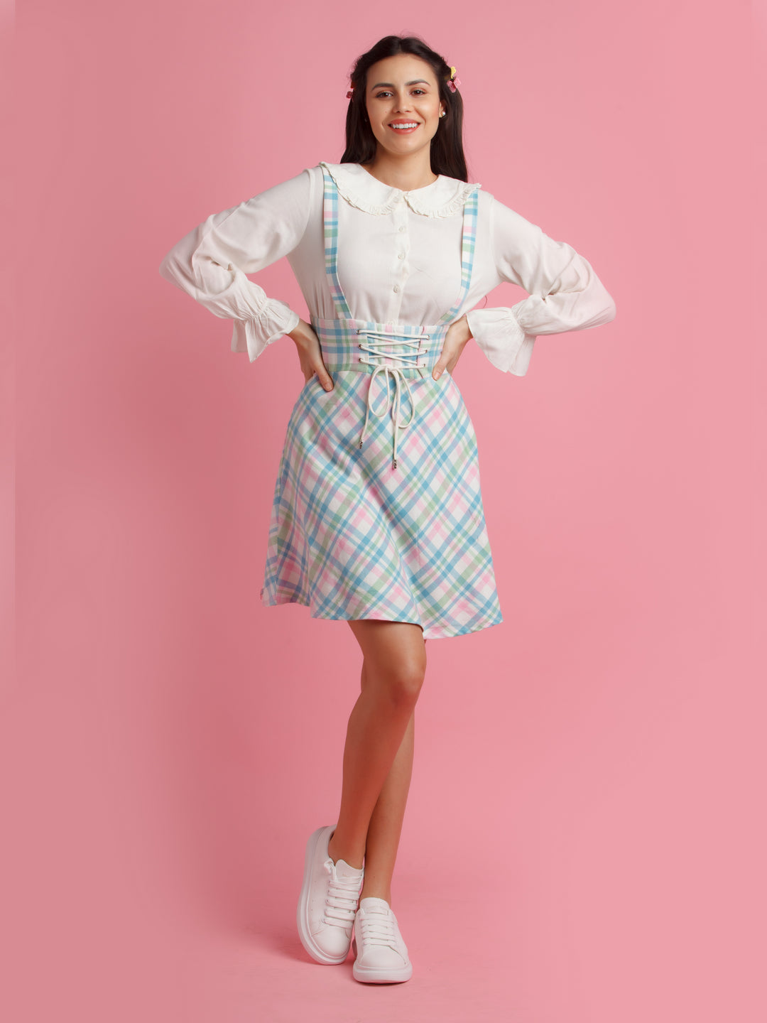 White & Blue Checked Co-ord Set