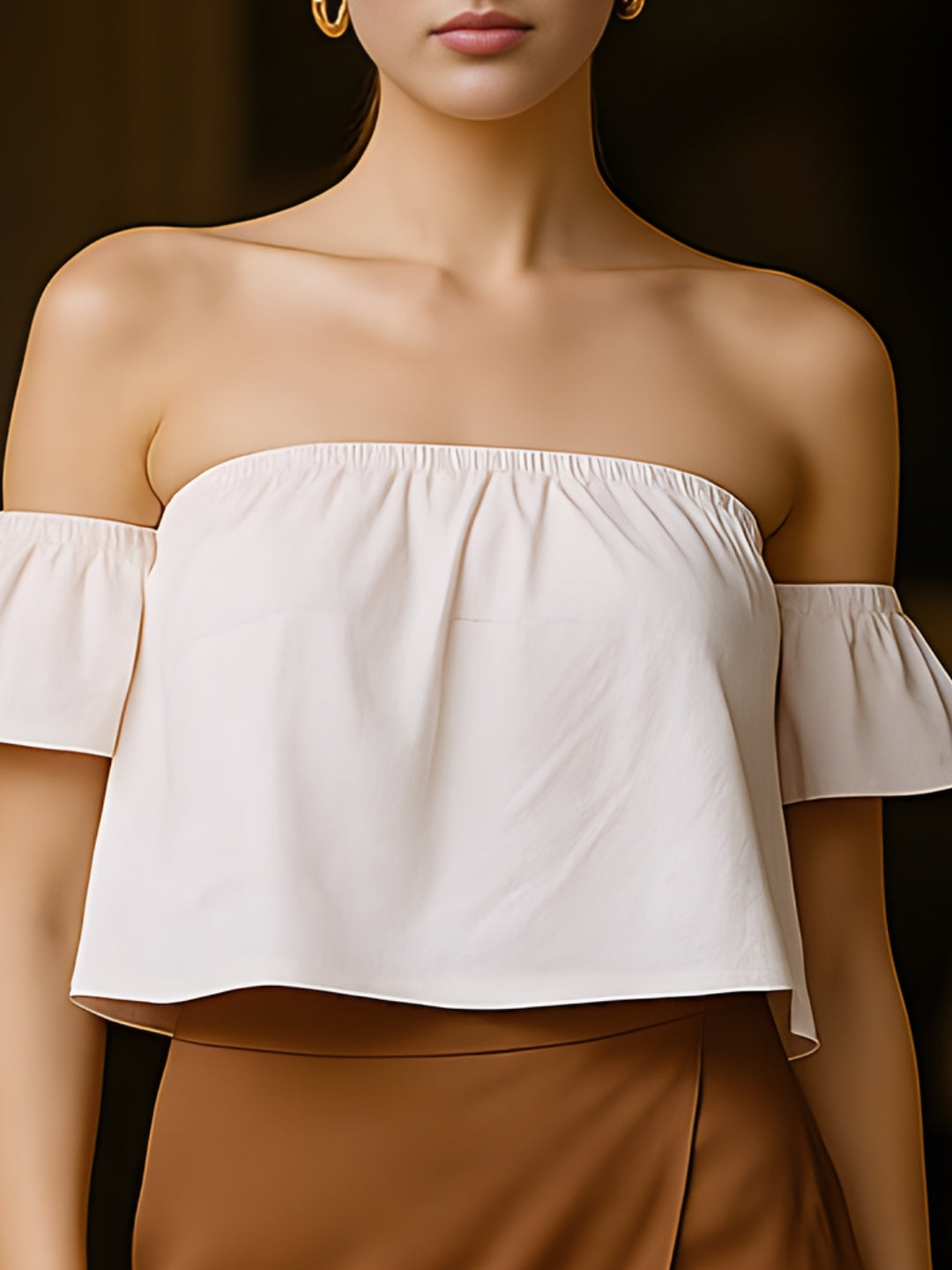 Off White Solid Off-Shoulder Top