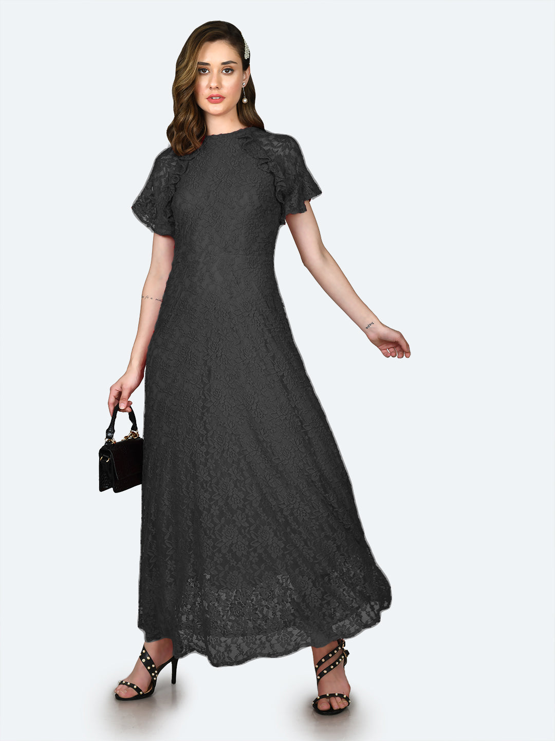 Black Lace Round Neck Maxi