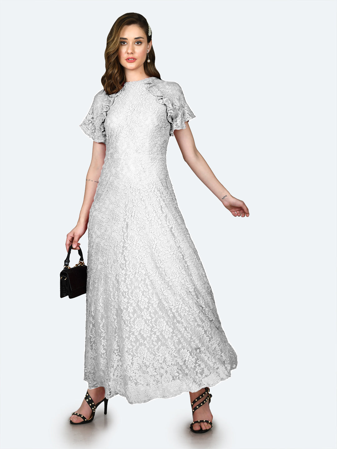 White Lace Round Neck Maxi