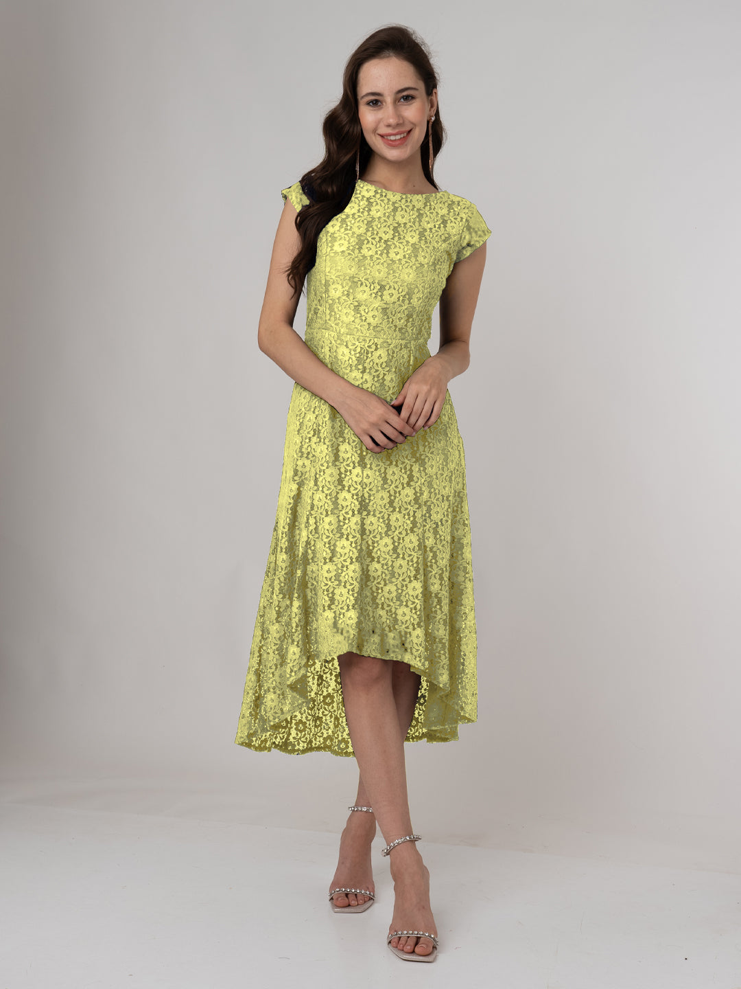 Yellow Lace Round Neck Midi