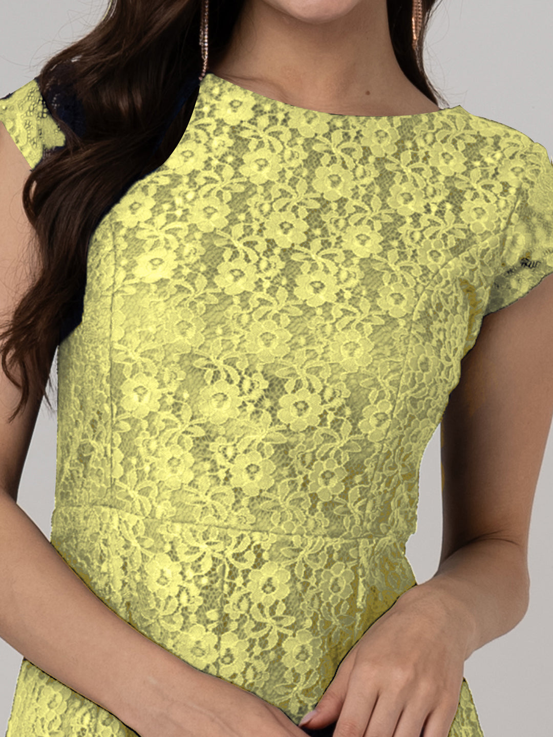 Yellow Lace Round Neck Midi