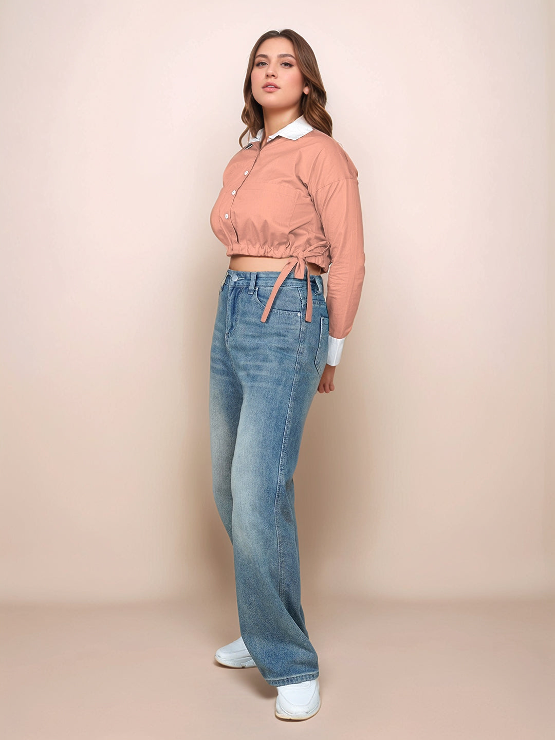 Peach Solid Full Sleeves Shirt