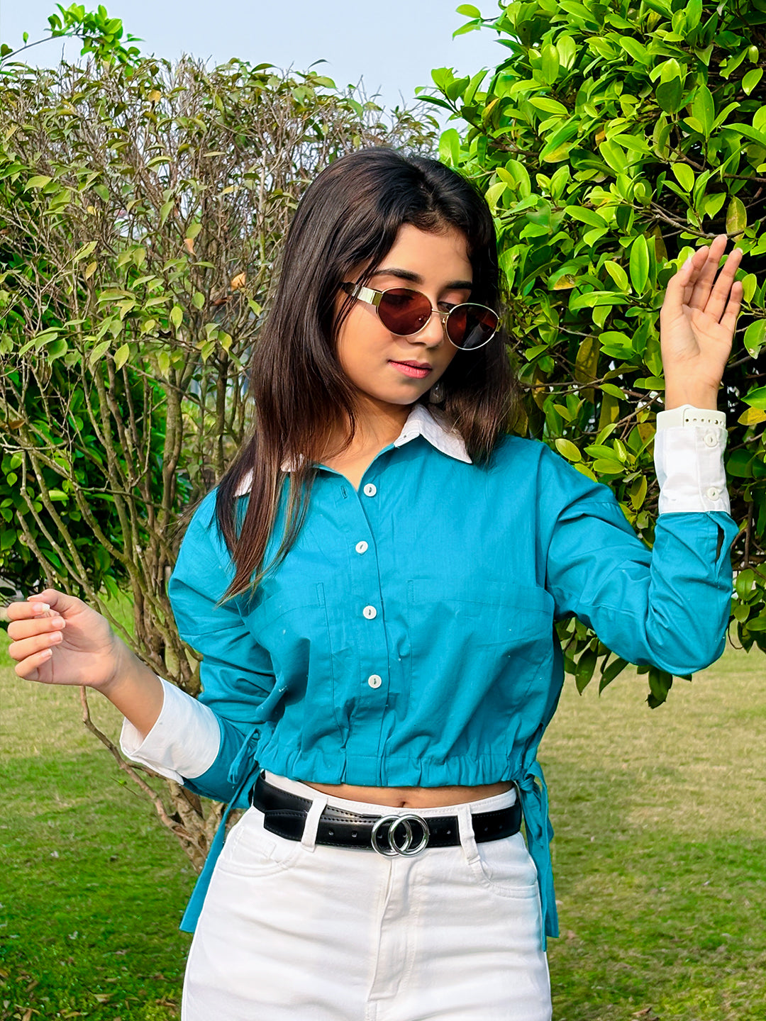 Teal Solid Full Sleeves Shirt