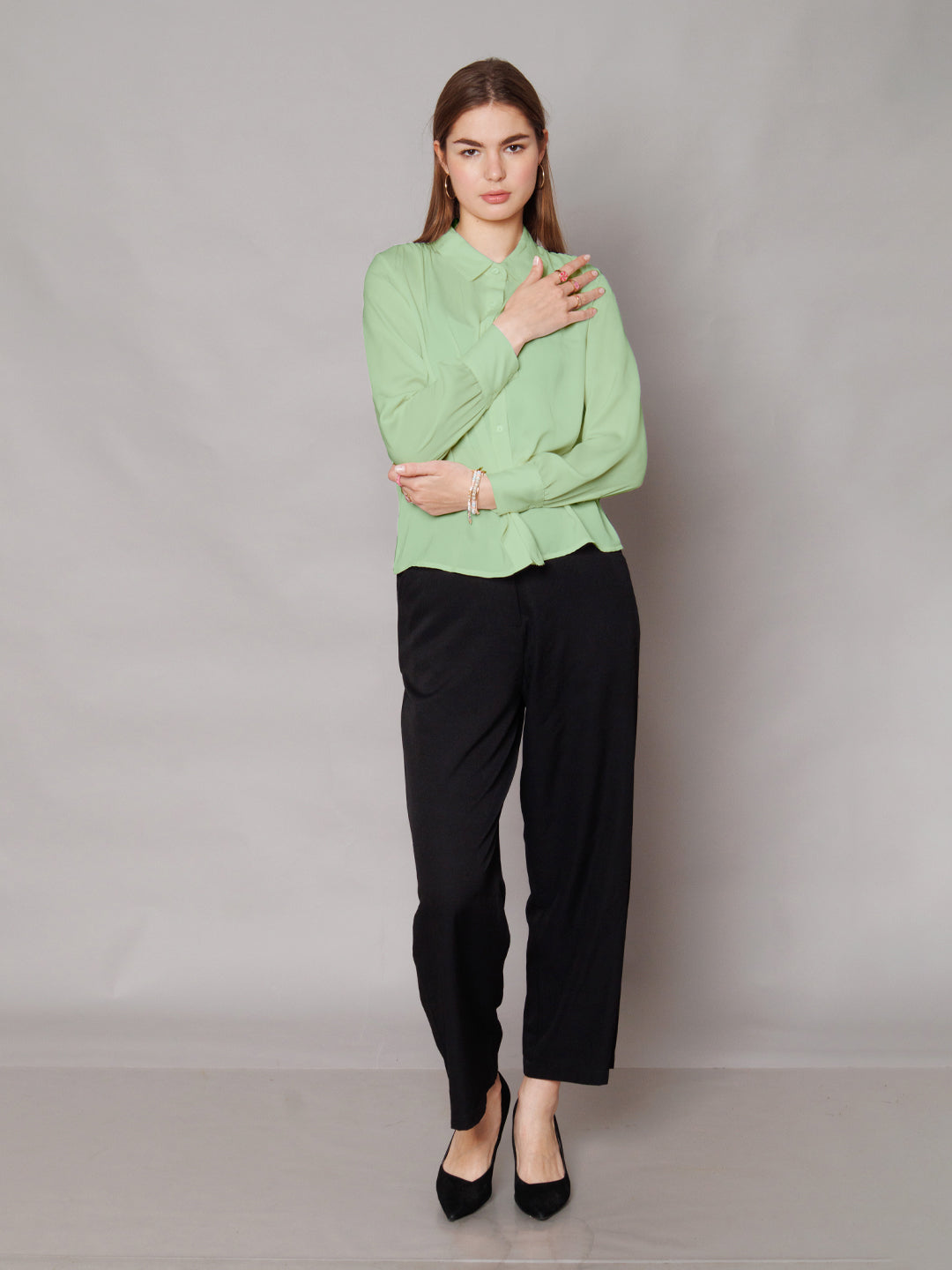 Solid Mint Gathered Shirt