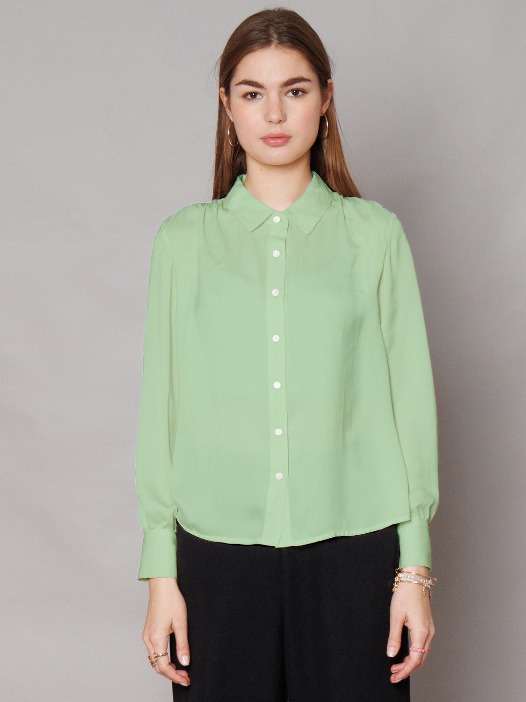 Solid Mint Gathered Shirt