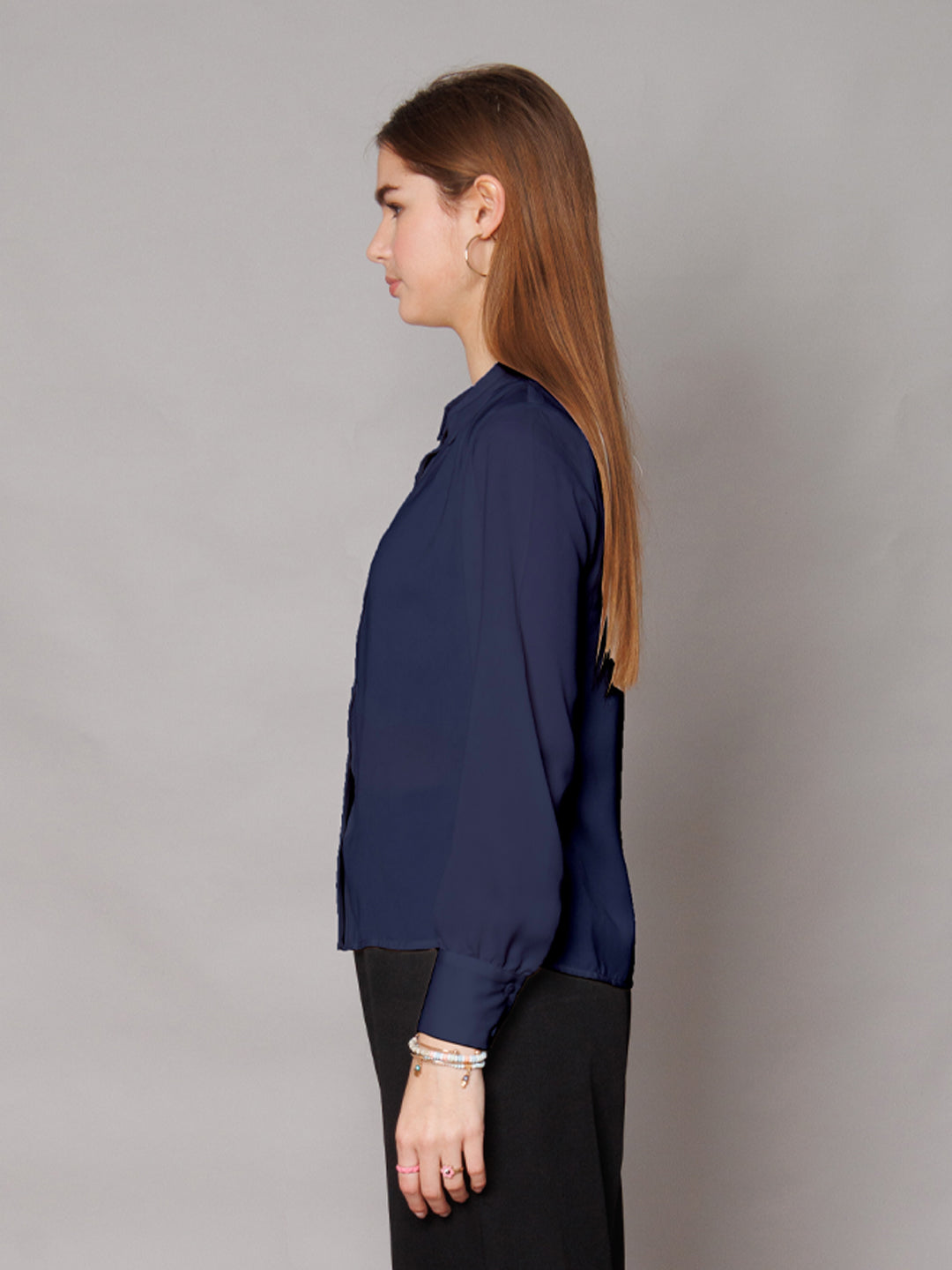 Solid Navy Gathered Shirt