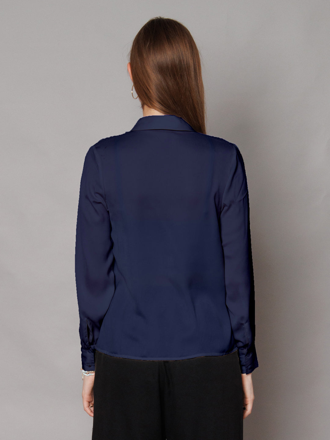 Solid Navy Gathered Shirt