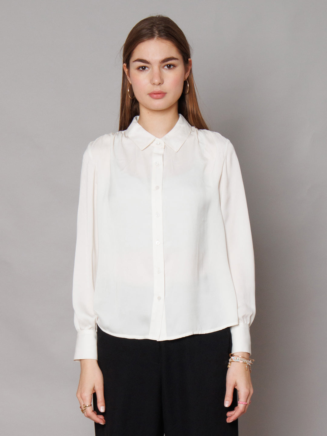 Solid White Gathered Shirt