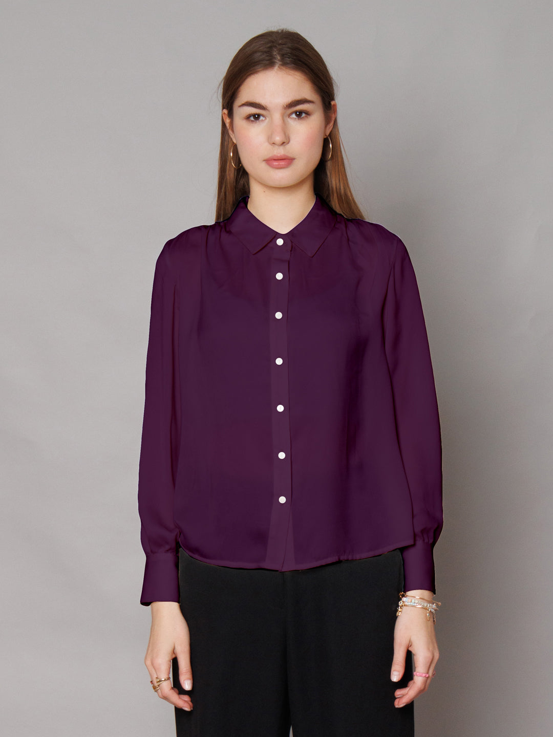 Solid Purple Gathered Shirt