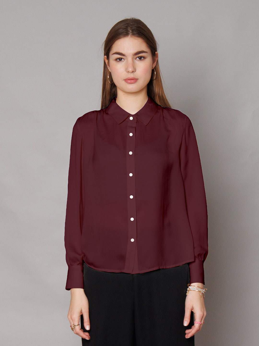 Solid Cranberry Gathered Shirt