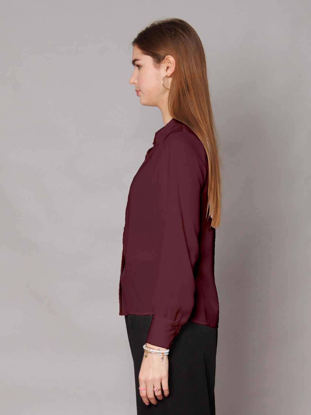 Solid Cranberry Gathered Shirt