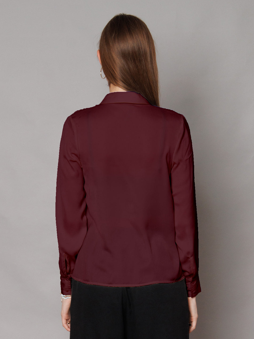 Solid Cranberry Gathered Shirt