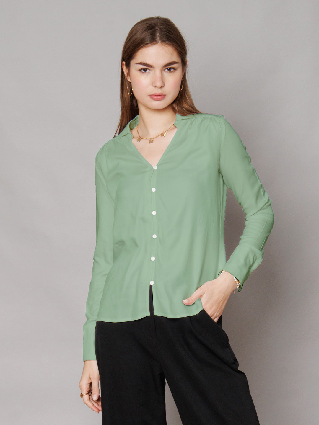 Solid Mint Gathered Shirt