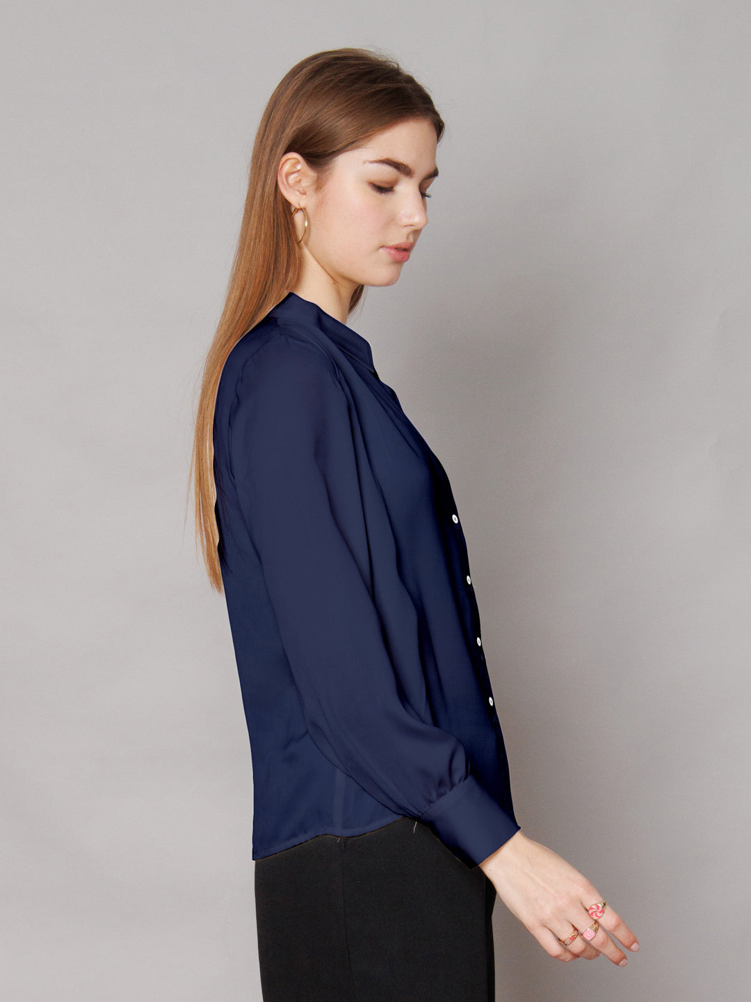 Solid Navy Gathered Shirt