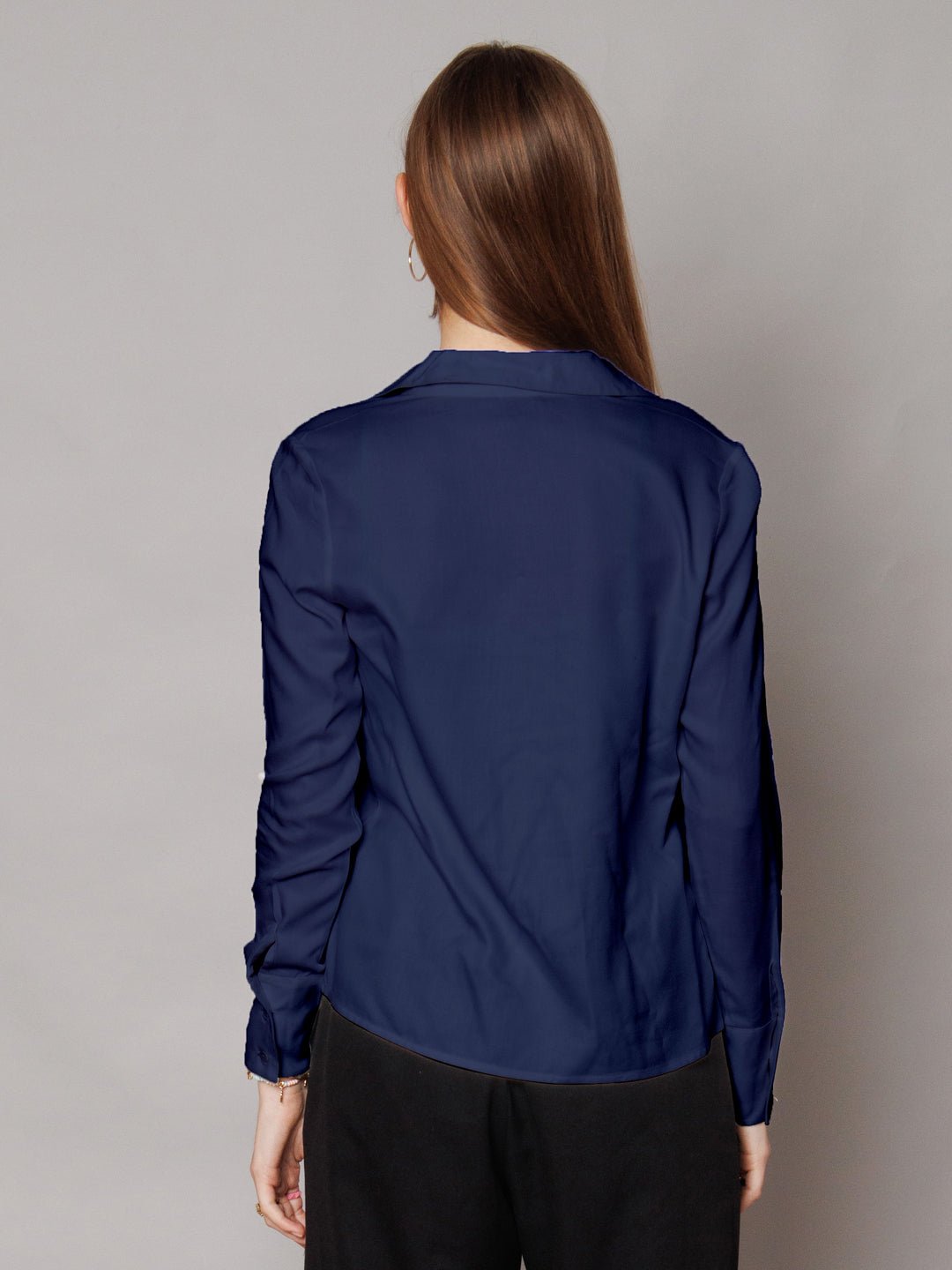 Solid Navy Gathered Shirt