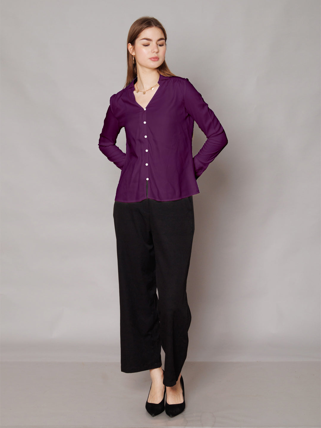 Solid Purple Gathered Shirt