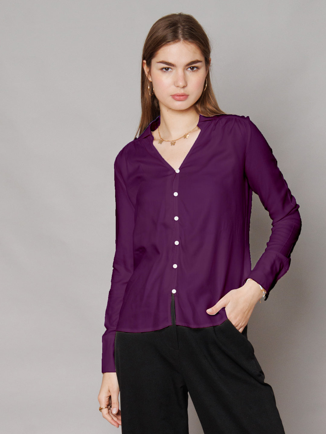 Solid Purple Gathered Shirt