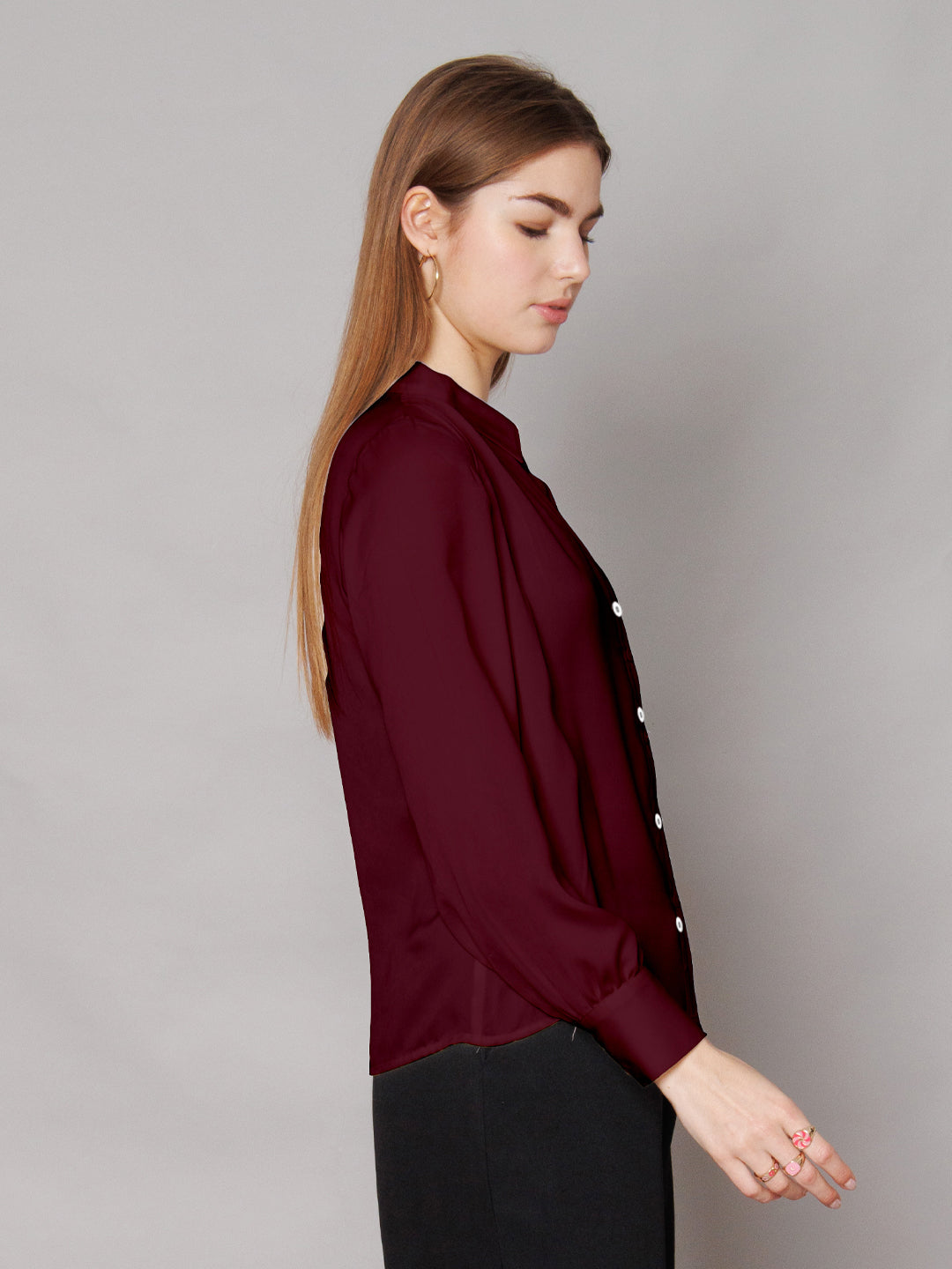 Solid Cranberry Gathered Shirt