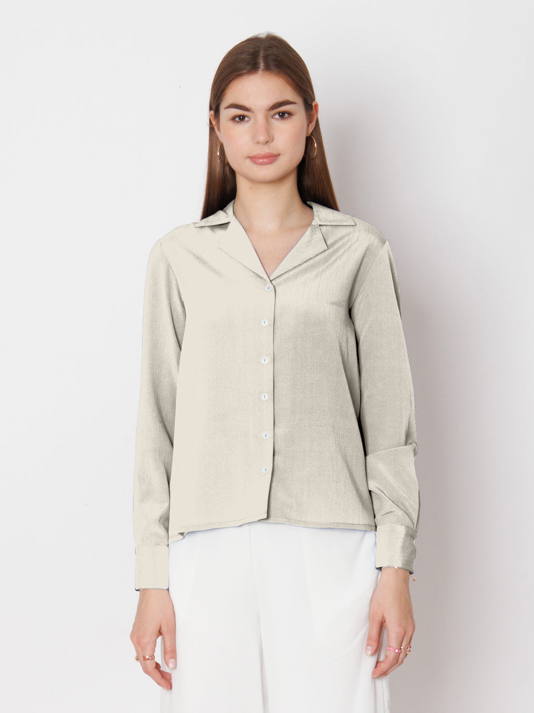 Solid Off White Buttoned Shirt