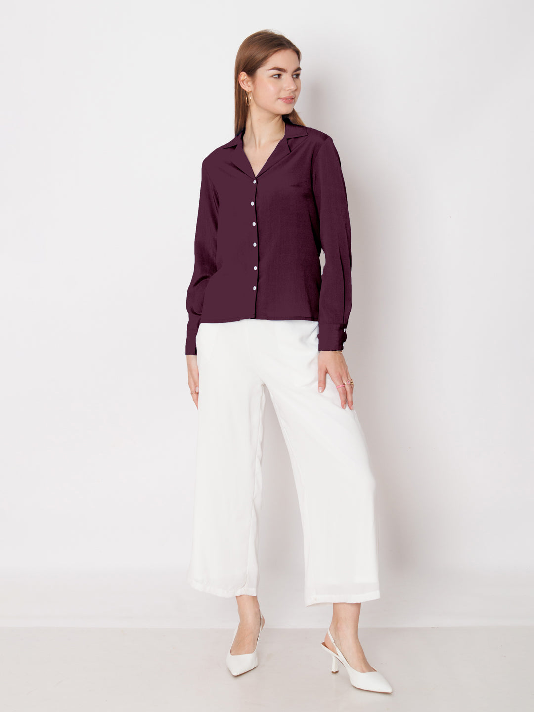 Solid Cranberry Buttoned Shirt