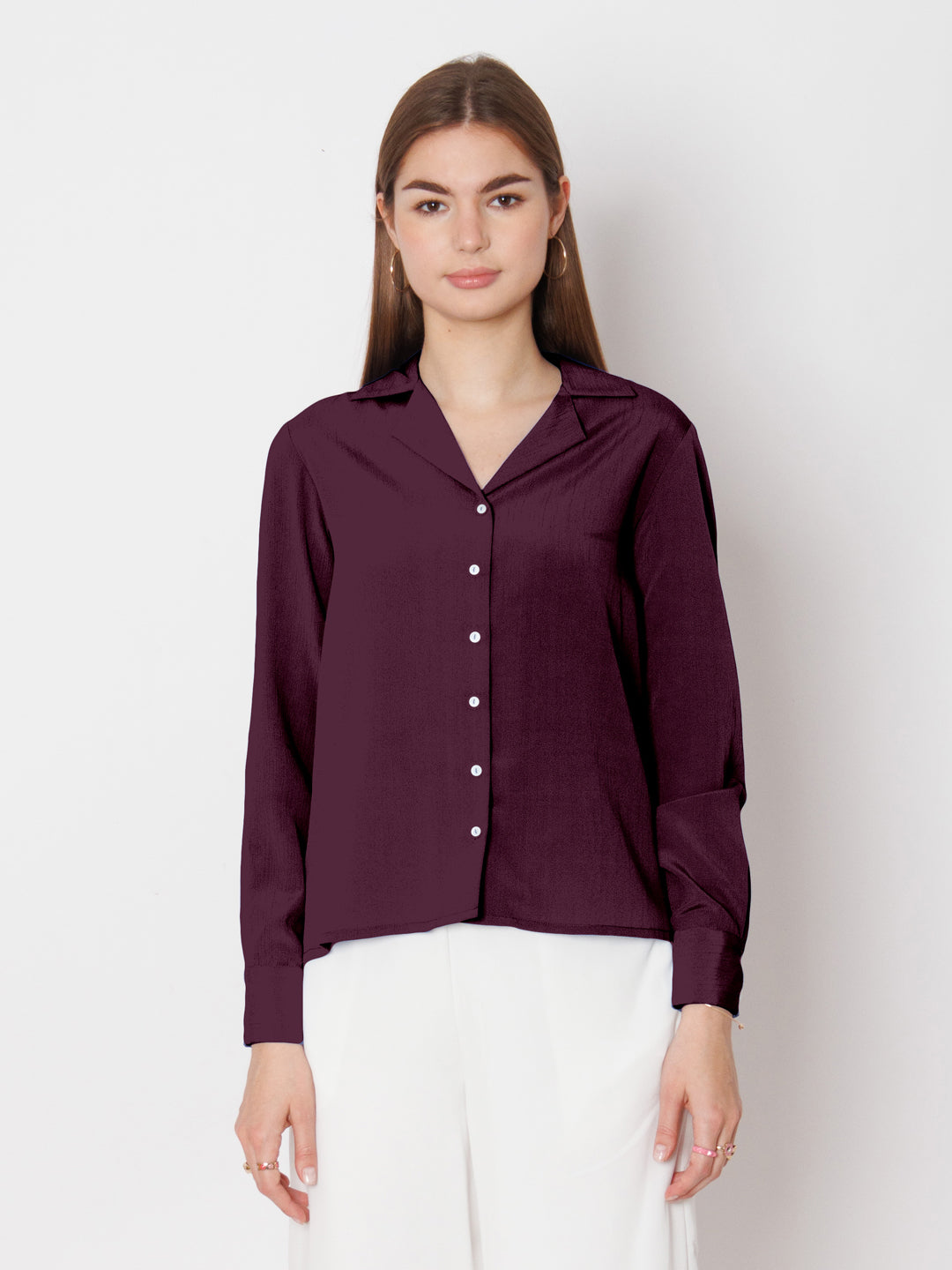 Solid Cranberry Buttoned Shirt