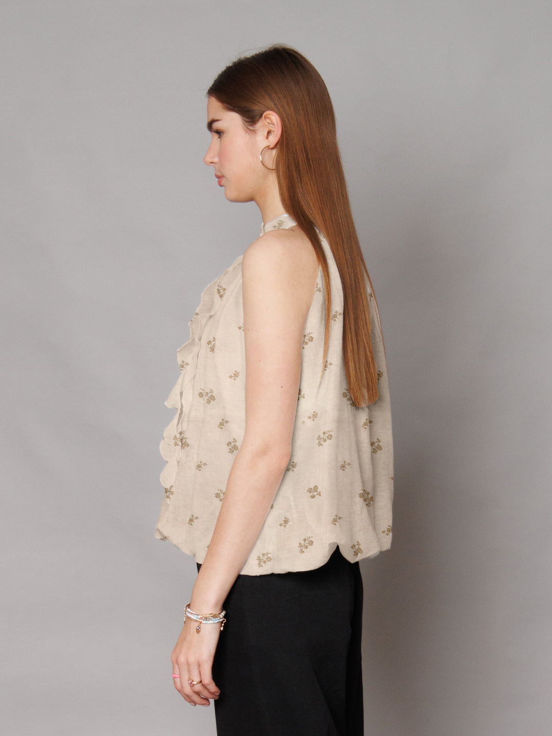 Beige Floral Relaxed Fit Top