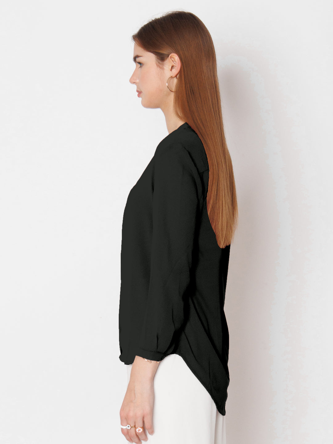 Black Solid Straight Fit Top