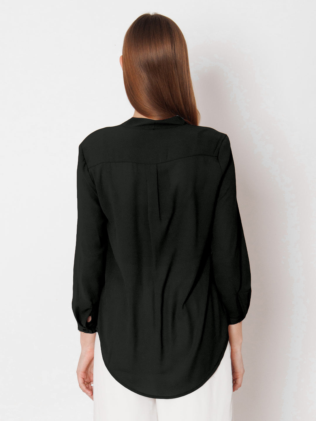 Black Solid Straight Fit Top