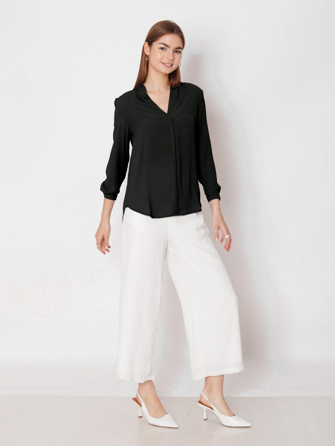 Black Solid Straight Fit Top