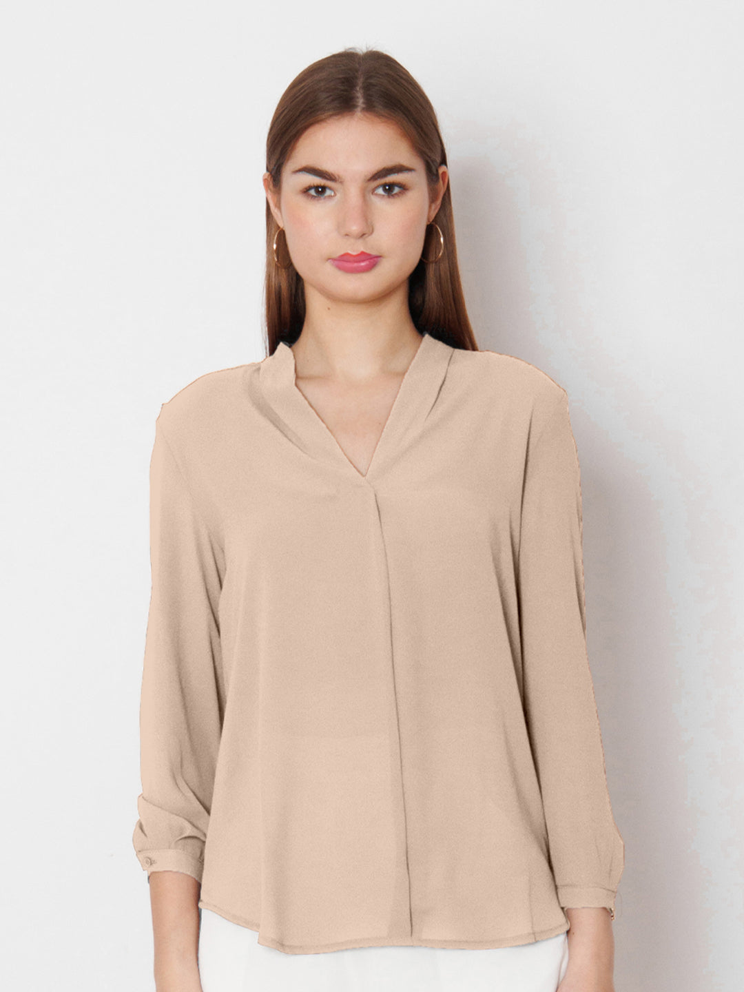 Cream Solid Straight Fit Top