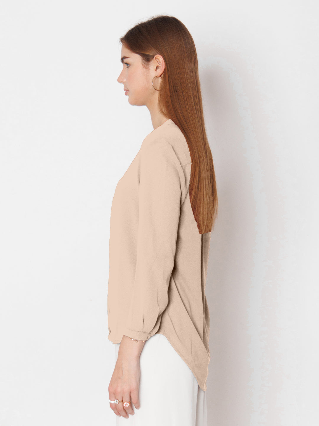 Cream Solid Straight Fit Top