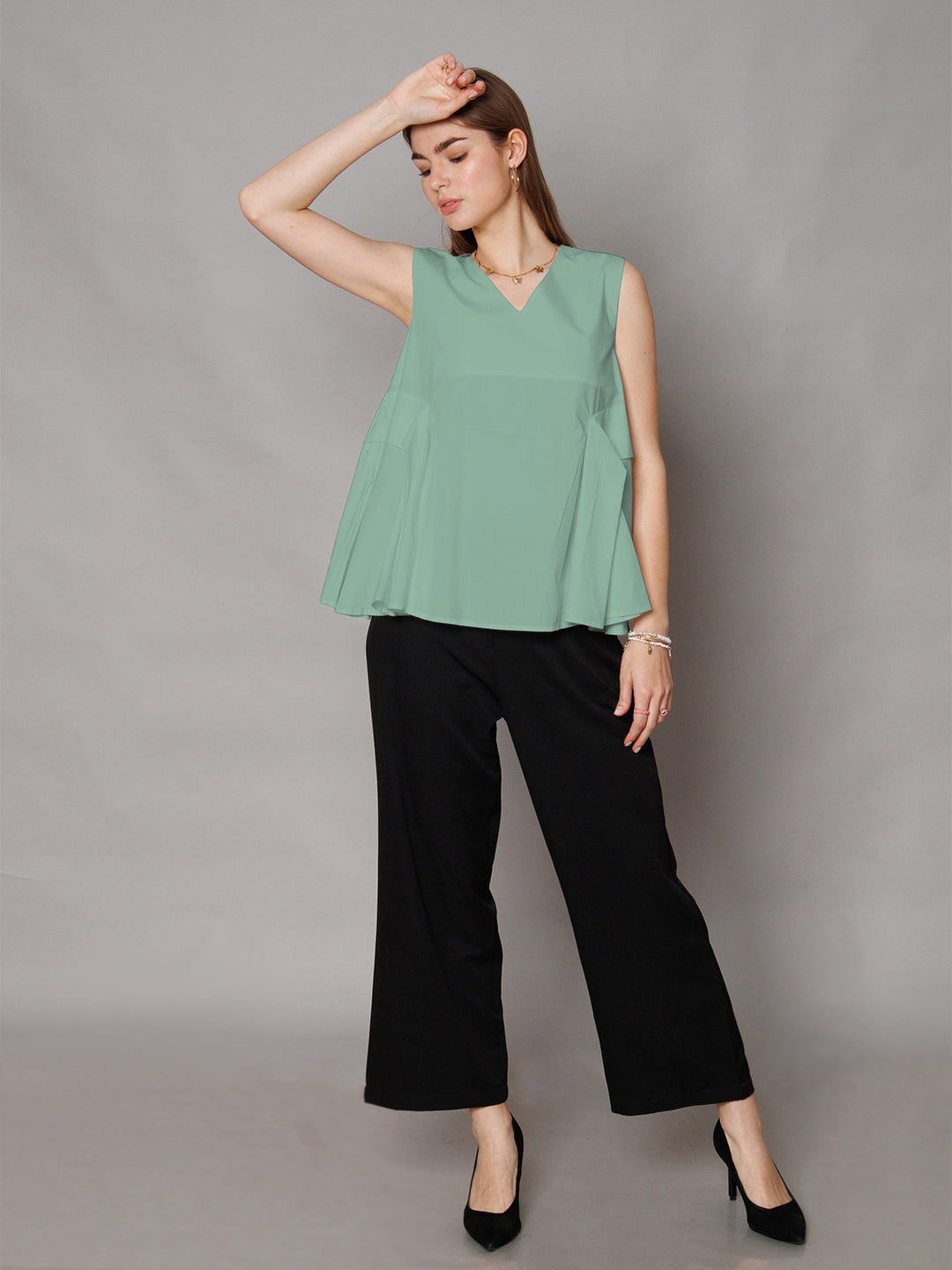 Green Solid Relaxed Fit Top