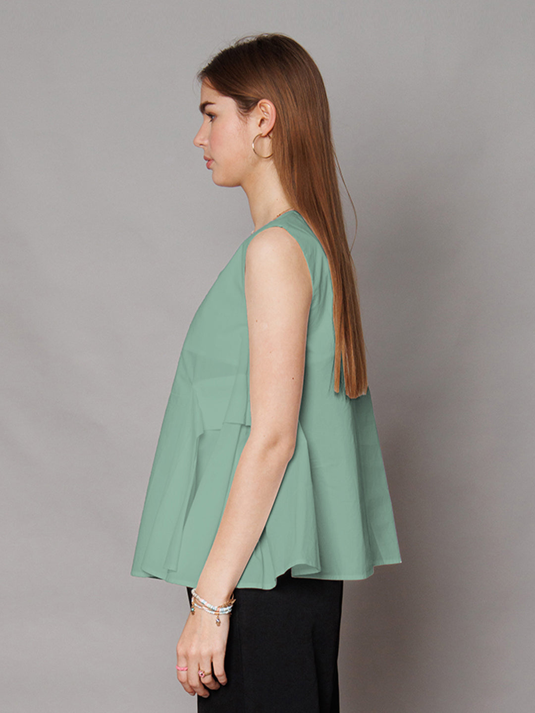 Green Solid Relaxed Fit Top